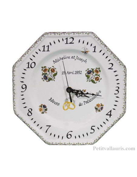 Horloge modèle octogonale souvenir de mariage décor tradition vieux moustiers