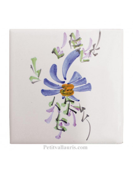 Motif artisanal sur Carreau décor guirlande fleuri bleu (1 fleurs) taille 10 x 10 cm