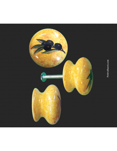 Bouton de tiroir meuble décor Provençal sur fond jaune (diamètre 35 mm)