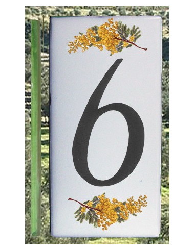 Numero de rue chiffre 6 décor brins de mimosas