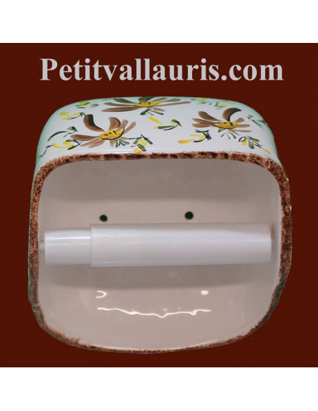 Dérouleur "ouvert" de papier toilette en céramique motif artisanal fleurs marrons