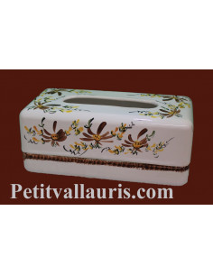 Boîte ceramique blanche à mouchoirs en papier motif Fleuri marron