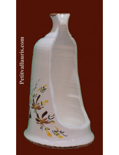 Porte-support balayette à poser en céramique blanche décor Fleuri marron