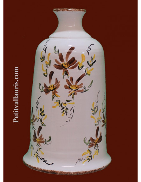 Porte-support balayette à poser en céramique blanche décor Fleuri marron