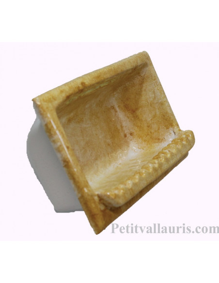 Porte savon en faience modèle rectangle à encastrer de couleur dégradée ocre jaune brillant