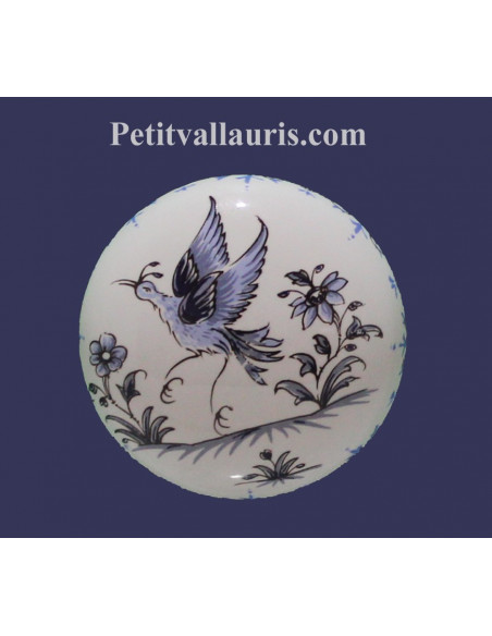 Bouton de placard en porcelaine motif oiseauTradition bleu (diamètre 60 mm)