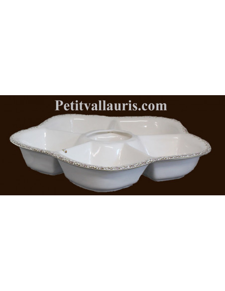 Grand plat à compartiment en faience pour l'apéritif ou l'entrée de couleur blanche reproduction décor tradition polychrome