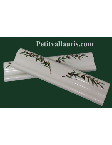 Listel modèle corniche en faience émaillée blanche motif brins d'olivier