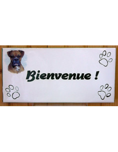 Plaque rectangulaire de maison en céramique émaillée motif chien Boxer + inscription personnalisée