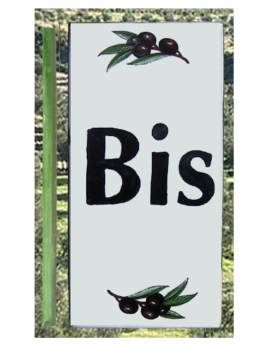 Plaque de rue inscription BIS décor brins d'olives