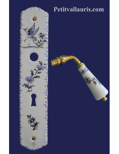 Plaque de propreté en porcelaine avec trou pour serrure motif Tradition bleu