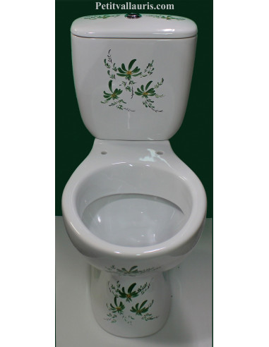 Toilettes-WC en porcelaine au décor artisanal fleurs vertes