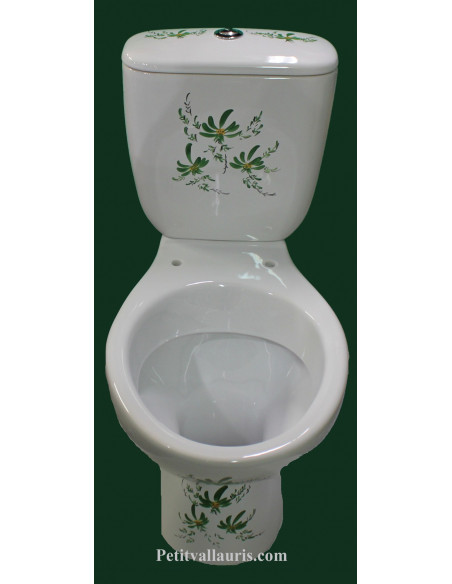 Toilettes-WC en porcelaine au décor artisanal fleurs vertes