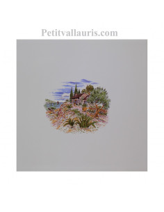 Carreau de faience au décor motif paysage de provence le cabanon taille carreau 20 x 20 cm