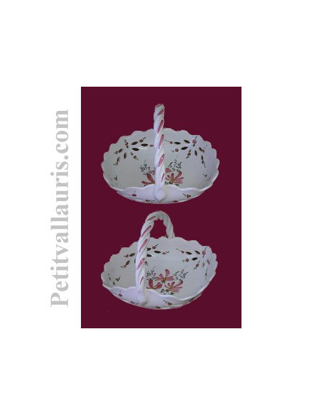 Panier à fruits ajouré en faience blanche décor artisanal motifs fleurs roses Diamètre 26 cm