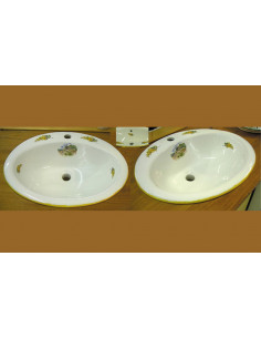 Vasque ovale en porcelaine blanche à encastrer motif provençal brins de mimosas Provençal