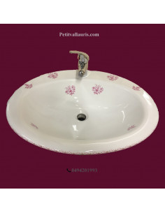 Vasque ovale en porcelaine blanche à encastrer décor bouquets de fleurs tradition roses