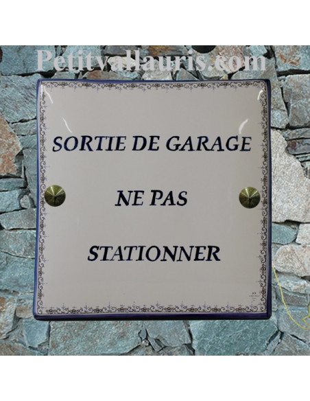 Grande plaque de maison en céramique modèle carrée bord bleu + inscription personnalisée