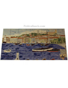 Fresque murale sur carreaux de faience décor artisanal modèle vieux port de Cannes-Le Suquet 60 x 120
