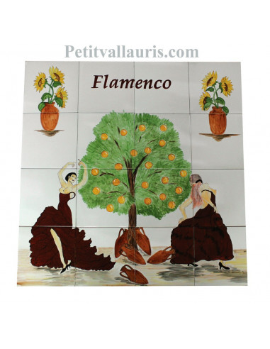 Fresque murale sur carreaux de faience décor artisanal modèle danseuses de flamenco 80x80