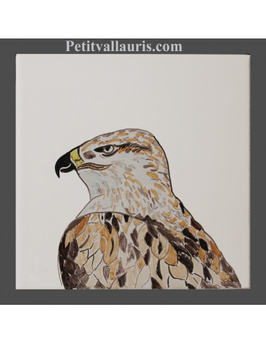 Carreau mural en faience blanche collection oiseaux avec motif artisanal Aigle
