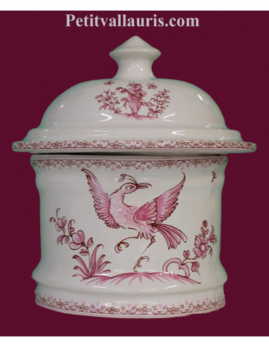 Pot de Salle de bain et à coton en faience blanche reproduction Tradition rose