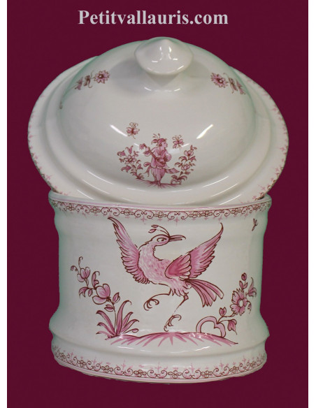 Pot de Salle de bain et à coton en faience blanche reproduction Tradition rose