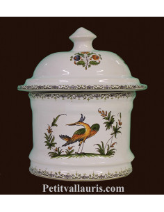 Pot de Salle de bain et à coton en faience blanche reproduction Tradition polychrome