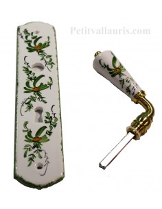 Plaque de propreté avec poignée en porcelaine modèle avec serrure motif artisanal fleurs vertes