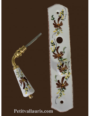 PlPlaque de propreté avec poignée en porcelaine modèle avec verrou motif artisanal fleuri marron