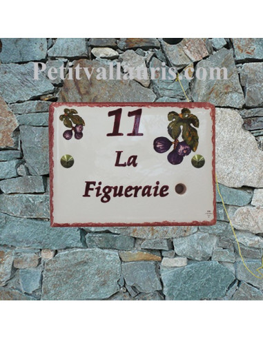 Plaque de maison en céramique pré percée pour sonnette avec gravure nom et (ou) chiffre personnalisés motif figues