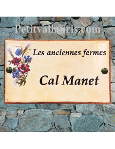 Plaque en céramique modèle rectangle motif bouquet chardons + blé + coquelicots + inscription personnalisée