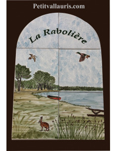 Fresque murale sur carreaux de faience décor artisanal modèle paysage de Sologne 60x40