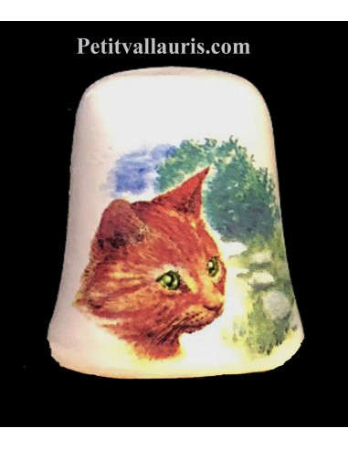 Dés à coudre en faïence décorative motif le chat roux