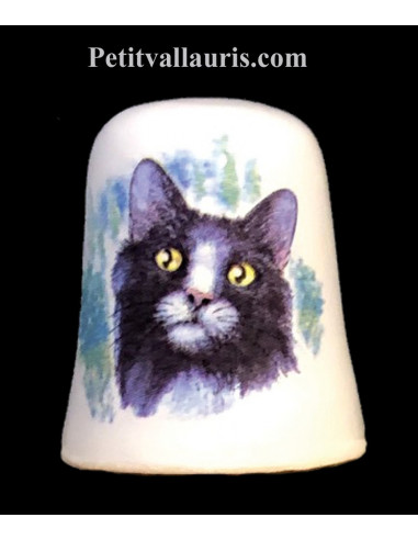 Dés à coudre en faïence décorative motif le chat noir et blanc
