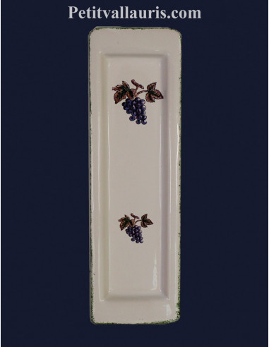 Repose-porte cuillère en faïence blanche décor Grappe de raisin