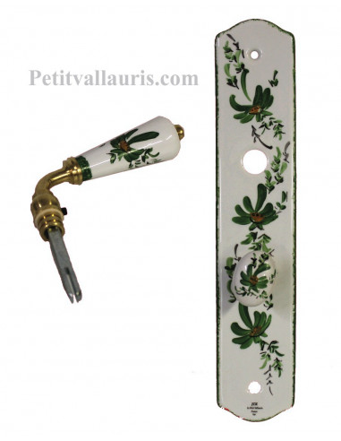 Plaque de propreté avec poignée en porcelaine modèle avec verrou motif artisanal fleuri vert