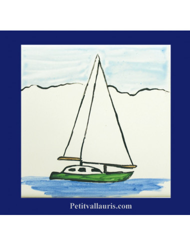 Carrelage mural en faience blanche collection bateaux motif artisanal le voilier