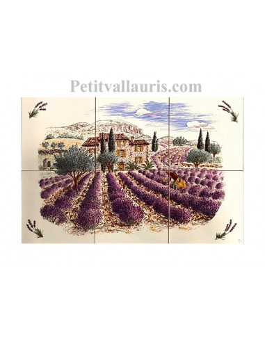 Fresque murale céramique sur carreaux blanc 15x15 décor paysage lavandes Haute Provence n°3