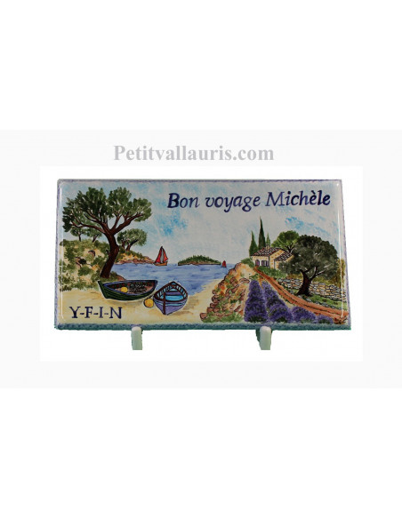 Plaque funéraire en céramique modèle rectangulaire motif paysage calanque de provence avec votre personnalisation