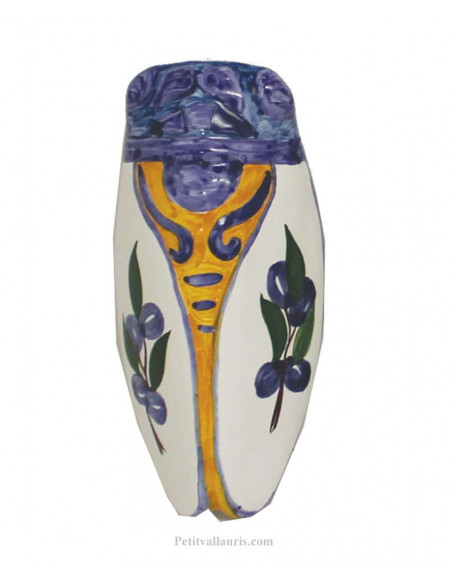 Cigale murale en céramique motif artisanal provençal olives bleues Taille 2