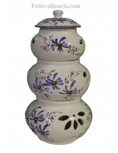 Conservateur pour Ail, Oignon et Echalotte 3 pots empilés décor fleurs bleues