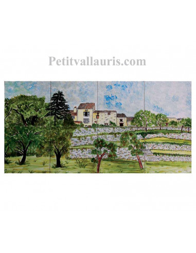 Fresque murale sur carreaux de faience décor artisanal modèle paysage campagne Lot-Tarn 30x60