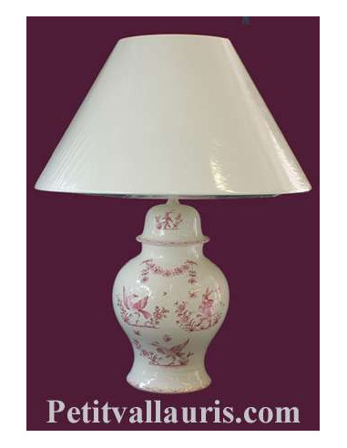 Pied de Lampe en faïence blanche modèle chinois décor reproduction Vieux Moustiers rose