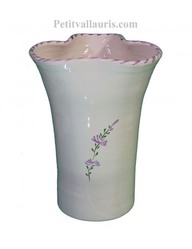 Vase modèle Glaïeul en faïence décor artisanal fleurs de lavande mauve-parme collection Nana'60