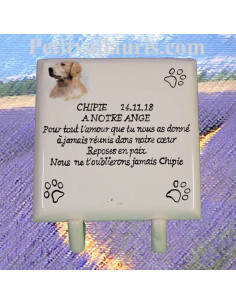 Plaque funéraire en céramique à poser motif chien race Labrador avec inscription personnalisée