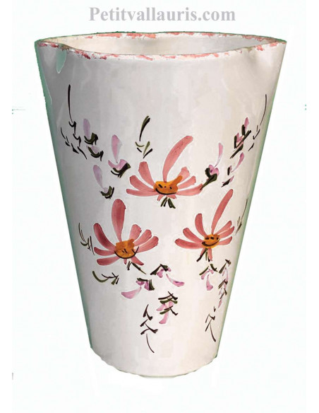 Vase modèle Glaïeul en faïence décor artisanal Fleurs roses hauteur 25 cm