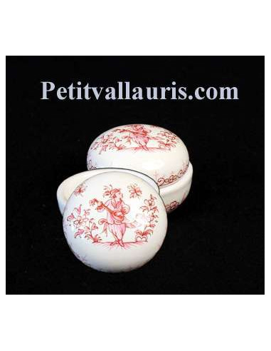 Petite Boîte à bijoux en faience blanche forme ronde motif tradition rose