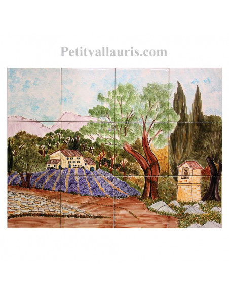Fresque murale sur carreaux de faience décor artisanal modèle 45x60 Chêne et Oratoire