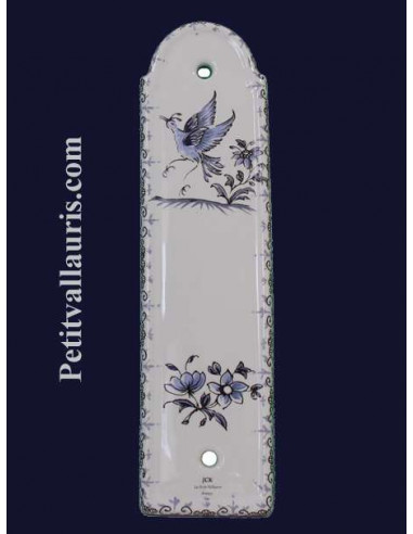 Demi plaque décorative en porcelaine blanche motif oiseau, personnage ou fleurs bleu